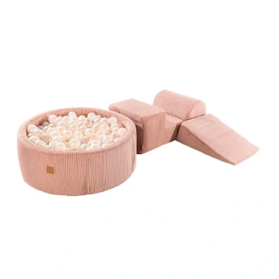 Image de Ensemble de jeu en mousse avec piscine à balles MeowBaby® 90x30cm 200 balles, 3 éléments, 235x45x30 cm, velours côtelé, rose