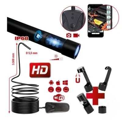 Image de Juego de videoscopio wifi con sonda cámara frontal HD a 0 Ø 5,5 mm, 5 pzs