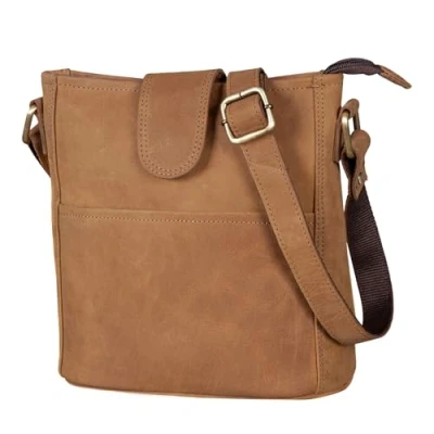 Image de LEABAGS Sac à Main en Cuir Femmes Bandoulière Véritable Qualité Supérieure Épaule pour Travail, Université, École et Loisirs Taille L (31 x 23 6 cm) Naturel Brun Clair