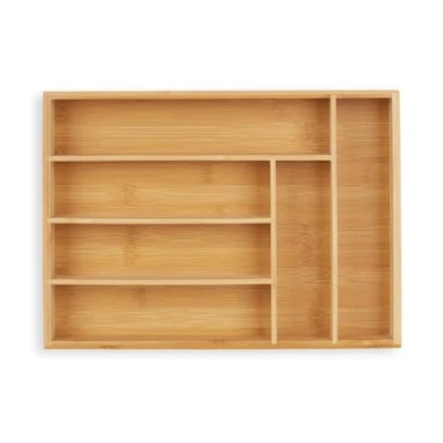 Image de Relaxdays Plateau à couverts, insert de tiroir 6 compartiments, pour couverts cuisine, bambou, HxLxP 5 x 25,5 35,5 cm, naturel