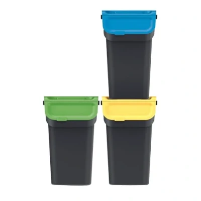 Image de Keden Kaddi Q Système de tri sélectif, 3 x 25 l, avec filtre à charbon actif, bac couvercle, poubelle recyclage, en plastique, noir