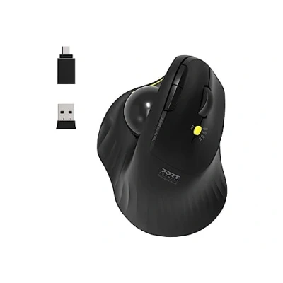 Image de Port Connect Souris Ergonomique avec Boule directionnelle Bluetooth sans Fil Rechargeable USB a/USB c 2.4 ghz Noire