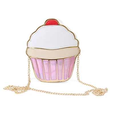 Image de LUI SUI Filles en Cuir PU Sac à Main Cupcake crème glacée Pop Corn Mignon boîte Lait Portefeuille Petit bandoulière personnalité Mini Sacs Main(Rose gâteau)