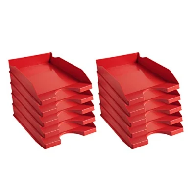 Image de Exacompta Réf. 123107D Lot de 10 corbeilles à courrier ECOTRAY dimensions utiles 34 x 25 6,5 cm pour documents au format A4+ couleur rouge certifié Ange Bleu