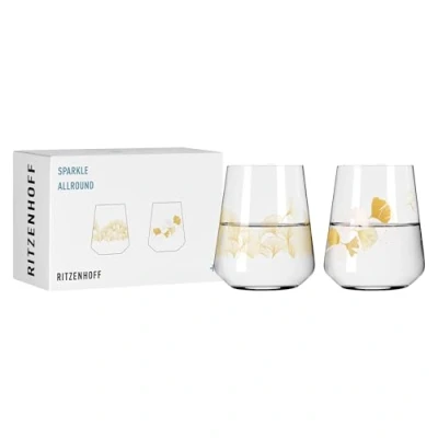 Image de RITZENHOFF Sparkle Allround 3981003 Lot de 2 verres universels, 500 ml, pour boisson gazeuse, avec motif ginko, fabriqués en Allemagne