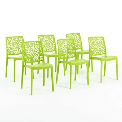 Image de Lot de chaises Anna en résine renforcée, empilables, Usage intérieur et extérieur (6, Vert lime)