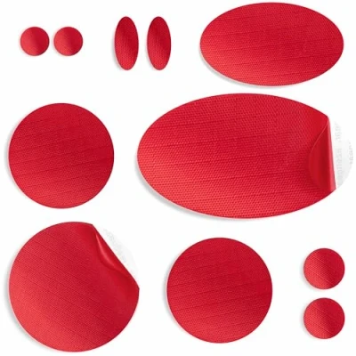 Image de aZengear Patchs de réparation doudoune Prédécoupés, autocollants, imperméables, résistants aux déchirures en nylon pour fixer des trous dans les vêtements (11 pièces, rouge)