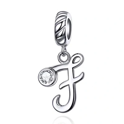 Image de LaMenars Charme Breloque Lettre de l&#039;alphabet Argent Sterling 925 Femmes Charms et Pendentif avec 5A Zircone Compatible pour Européen Bracelets Collier (Lettre F)