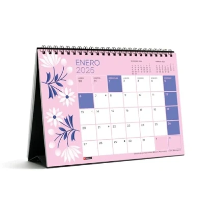 Image de Miquelrius calendrier de bureau 2025, A5 : 210 x 148,5 mm, avec espace pour noter, reliure spirale double, espagnol, Catalina Aguirre, fleurs