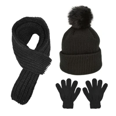 Image de XNIVUIS 3 Pcs Chaud Écharpe et Gants Bonnet Ensemble pour Enfants, Tricotés d&#039;hiver en 1, Tricoté Garçons Filles (3 Pcs)