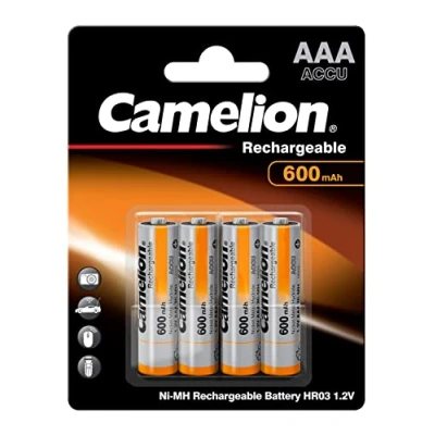 Image de Camelion 17006403 Lot de 4 Piles Rechargeables Ni MH AAA ou HR03, capacité 600 mAh, pour appareils électroniques Assurer Une Alimentation optimale