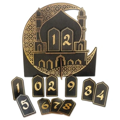 Image de Papierdrachen Compte à rebours Ramadan en Bois Poser Noir laqué Décoration Ensemble Fête du Sucre 02