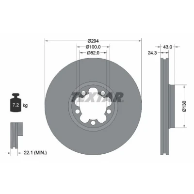 Image de TEXTAR PRO 92103803 Disque de frein 294 24,3 05/05 100 ventilé l&#039;intérieur revêtu sans boulon fix roue, moyeu roue