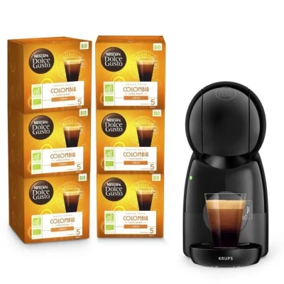 Image de KRUPS Nescafé Dolce Gusto Machine a café + 6 boites de 12 capsules café, Compact, Pression 15 bars, Mode éco, Piccolo XS YY4511FD