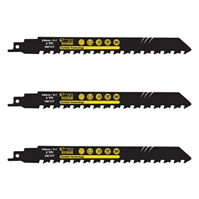 Image de 3 x SabreCut SCRS1543HM_3 scies sabres en carbure de tungstène 2 TPI S1543HM pour petites briques fibre ciment Poroton coupe droite Compatible avec Bosch Dewalt Makita et d&#039;autres