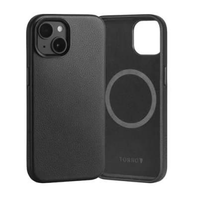 Image de TORRO Coque Compatible avec iPhone 15 Cuir Véritable MagSafe, Etui Mince Pare Chocs (Noir)