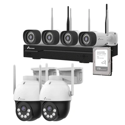 Image de NIVIAN Kit de Caméras WiFi CCTV 2K, IA Détection Humaine, Audio Bidirectionnel, Vision Nocturne, Enregistrement sur HDD (10 Canaux 6 1 to, avec Disque Dur)
