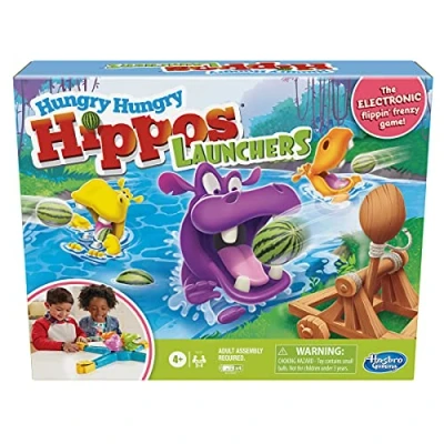 Image de Hasbro Gaming Hungry Hippos lanceurs pour Enfants à partir de 4 Ans, Jeu électronique préscolaire 2 Joueurs, E9707802