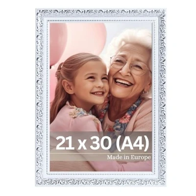 Image de Victor Cadre Photo Vintage Rubens en 21x30 cm (A4) Blanc Argent Baguette: 30x20mm Verre Véritable Baroque 20x30 A4