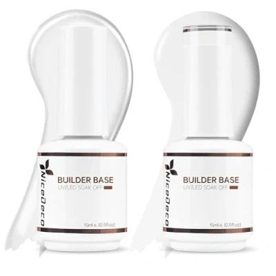 Image de Nicedeco 2pcs 15ml Gel Construction Ongle UV 8 en 1, Builder Base de Renforcement, Réparation et Extensions Clair + Blanc Laiteux