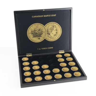 Image de Leuchtturm, Casjeute de présentation, Volterra Uno pour Monnaies Maple Leaf, 1 oz d&#039;or sous capsules (30 pcs.) Noir dim: 305x245x30 mm. par pc.