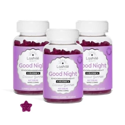 Image de Lashilé Beauty Good Night Gummies Sommeil et Endormissement rapide Cliniquement Prouvée Cure 90 jours Compléments Alimentaires Made in france Mélatonine 1,9mg