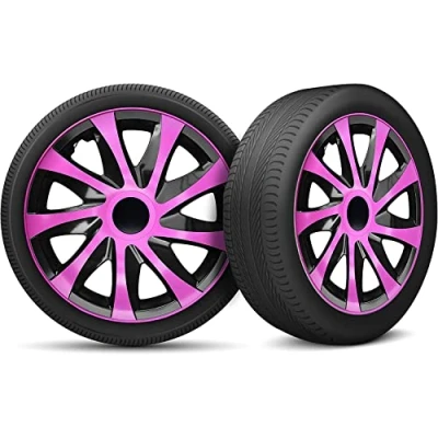 Image de Moltico Enjoliveur Set de 4 Universel Enjoliveurs Adapté à Toutes Roues en Acier pour Auto Anneau Sécurité Réglable 16 Pouces Rosa