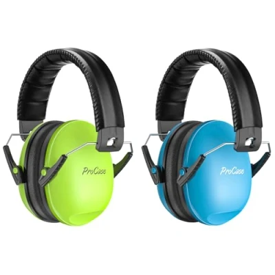 Image de Procase 2 Casque Anti Bruit Enfant, Pliable Réglable Confortable, avec Une Atténuation de SNR 34dB, Serre tête Souple pour Milieu Bruyant ou Stressant Vert Bleu