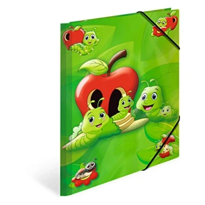 Image de HERMA 19592 Porte documents A4 pour chambre d&#039;enfant Motif animaux Fritz The Worm Dossier d&#039;angle en carton avec impression intérieure et bande élastique garçons filles