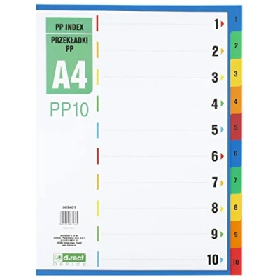 Image de D.RECT intercalaires en polypropylène pour classeur A4 PP10 avec 10 chiffres numérotés de 1 à