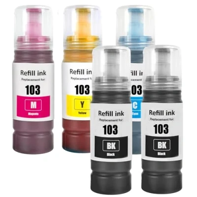 Image de LAIPENG 103 Encre Compatible avec Epson pour L1110 L1200 L1210 L1250 L3100 L3101 L3110 L3111 L3116 L3150 L3151 L3156 L3160 L3200 L3250 L3251 L3256 L3260 L3266 Imprimante 5 Multipack (BK*2/C/M/Y)