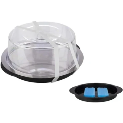 Image de APS Thermo Tray Set, ensemble composé d&#039;un plateau robuste, en acier inoxydable, de 2 accumulateurs froid, bonnet fraîcheur, Ø 35 cm, hauteur 15 noir.