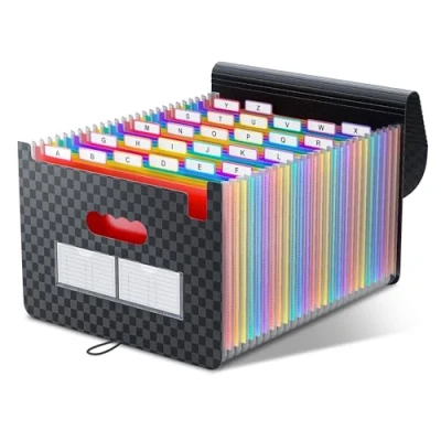Image de ThinkTex Rangement Papier Administratif/Trieur 26 Compartiments,A4 Trieur Document avec Couvercle, Portable Plastique Valisette Accordeon, Accordéon Organiseur de Dossiers Fichiers