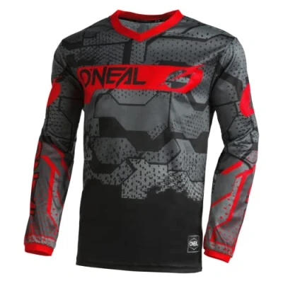 Image de O&#039;NEAL Maillot Motocross Manches Longues MX Enduro Protection coude rembourrée, col en V, Respirant Element Jersey Camo V.22 Adulte Rouge Noir Taille M