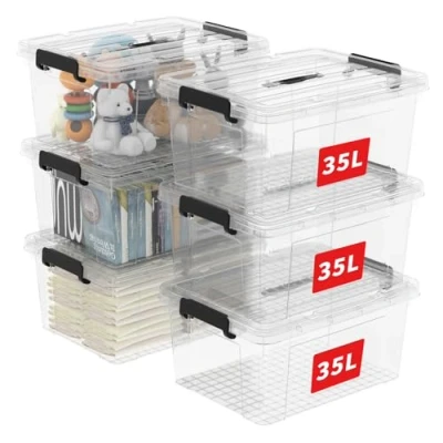 Image de Cetomo 35L * 6 Boîte de rangement Bac Conteneur avec fermeture à clic et couvercle Organisateur transparent empilable Lot