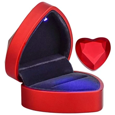 Image de TDDL Boîte à Bague en Velours, Forme de Coeur Avec lumière LED Bijouxpour Mariage, Proposition, Fiançailles