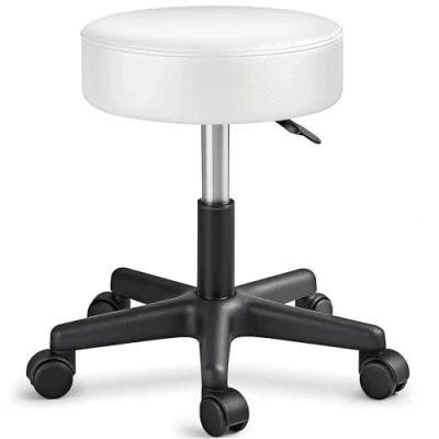 Image de TRESKO Tabouret de Travail à roulettes siège pivotant par 360 degrés, Rembourrage 10 cm, 8 Couleurs différentes (Blanc)