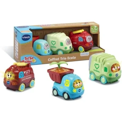 Image de VTech Tut Bolides, Coffret Trio SOS Nature Play Green, 3 Camions Interactifs, Pompier, Poubelle et Camion Benne, Jouet Musical Sonore, Cadeau Enfant de 1 An à 5 Ans Contenu en Français