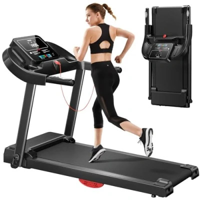 Image de UMAY Tapis de Course Pliable 14km/h,Tapis Roulant Electrique 3.0HP/2200W avec Moniteur Fréquence Cardiaque,APP et Haut parleur,Tapis Marche Silencieux 12 Programmes,Charge max 136KG