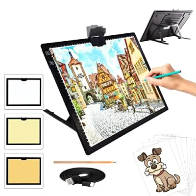 Image de TOHETO A3 Rechargeable Tablette Lumineuse Diamond Painting, Table Dessin avec Support Pliable Uminosité Réglable Tableau Tumineux,LED Tables à pour Tatouage,Croquis, Trace