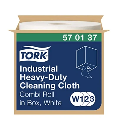 Image de Tork 570137 Chiffon de nettoyage industriel extra résistant Premium, compatible avec les systèmes W1 et W2 / un pli 60,8m x 32cm 1 bobine Blanc