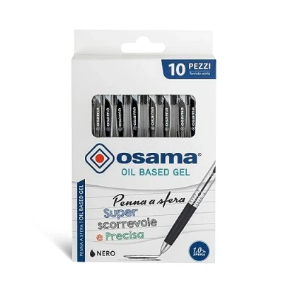 Image de Osama Stylo Bille, Encre OBG, Set 10 Unités, Pointe Fine 1 mm à Déclic Kit Stylos pour Papeterie et Fourniture Scolaire, Bureau Université Gel avec Trait Fluide Précis, Noir