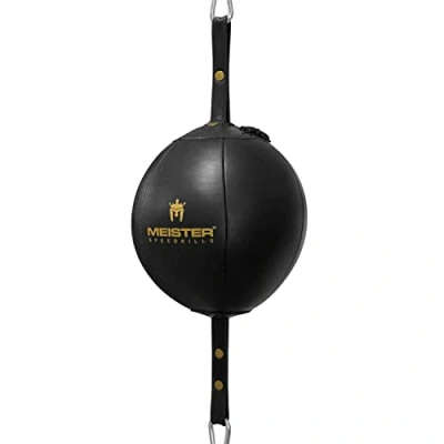 Image de Meister SpeedKills Sac de Vitesse en Cuir à Double extrémité avec tendeurs et vessie Latex léger Noir Taille L (22,9 cm)