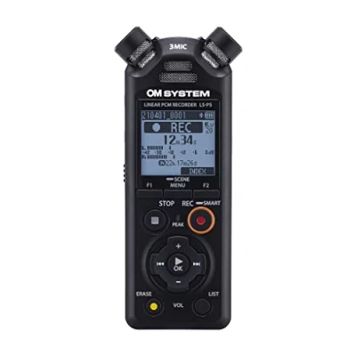 Image de Enregistreur audio haute résolution OM SYSTEM LS P5 avec système Tresmic II à 3 microphones, contrôle directionnel large, Bluetooth pour écouter via un casque et commande smartphone, 16 GB, 37h