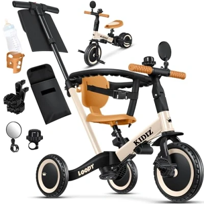Image de KIDIZ® Tricycle 6 en 1 Roues Vélo de course pour enfant à partir an 5 ans Aide la marche Charge maximale : 25 kg Avec guidon, arceau sécurité, ceinture sonnette et