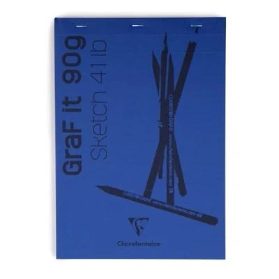 Image de Clairefontaine 96732C Bloc Agrafé GraF&#039;it 80 Feuilles Papier Dessin Croquis Uni Détachables A6 10,5x14,8 cm 90g Couverture Bleu Nuit Paquet de 5 Blocs