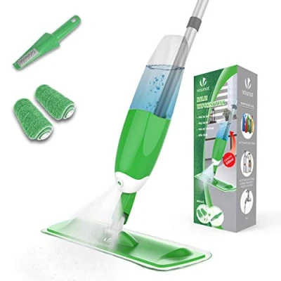 Image de Balai vaporisateur LAVE sol récipient eau 650ML de nettoyage avec intégré tête flexible 360 degré 2 Chiffons microfibre 1 brosse inclus Vert