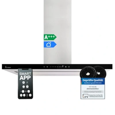 Image de Hotte aspirante 90 cm suspendue Acier inoxydable Verre noir WiFi Arrêt automatique Commande tactile FLAT INSEL 6