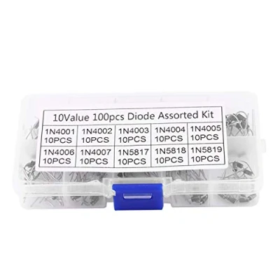 Image de Diode, kit électronique assortiment d&#039;assortiment de diode redresseur 100pcs 10Values avec la perte puissance boîte, rendement élevé (1N4001 1N4007 1N5817 1N5819)
