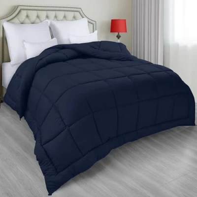 Image de Utopia Bedding Couette de lit Alternative en Duvet Toutes Saisons, Insert Couette, Grand lit, Bleu Marine avec languettes d&#039;angle, Lavable Machine